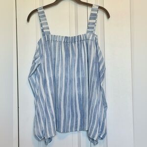 Vince Camuto blue striped cold shoulder blouse